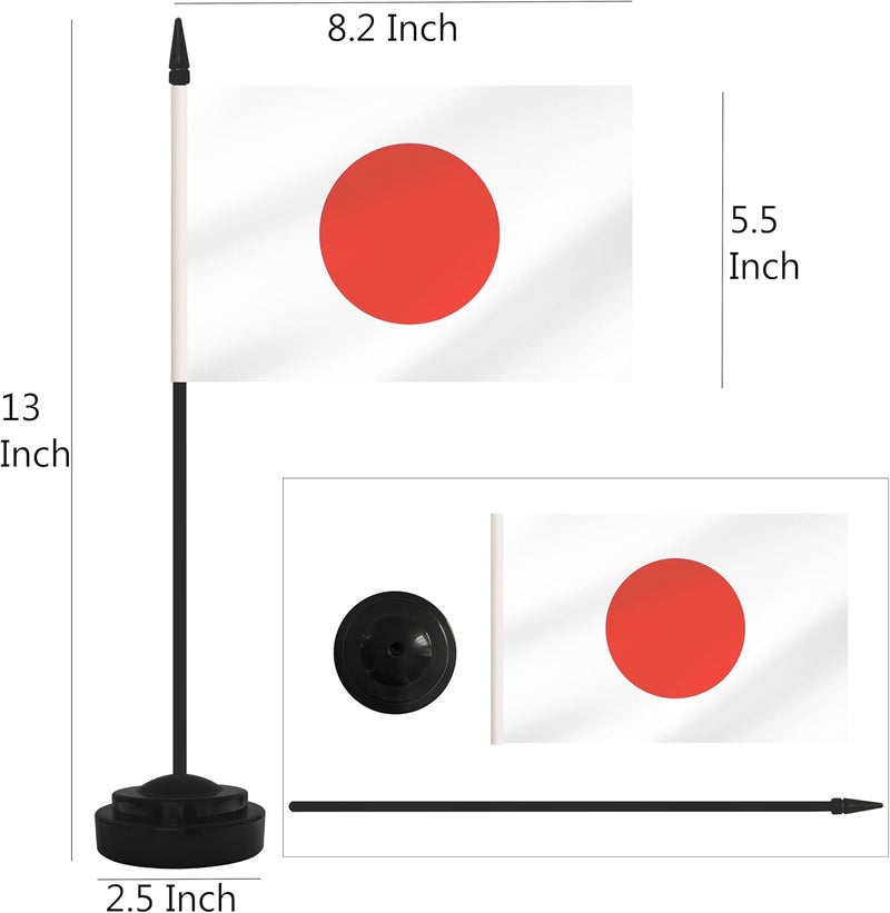 Yamiuo 2 Pack Japan Desk Flag Set, Japanese Desktop Small Miniature Table Office Flag with 12" Black Pole and Black Base, Offices, Classroom, Home, Festival Decoration (Japan) - Image 2